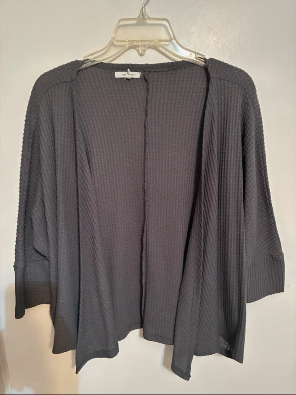 Women’s Open-Front Waffle Knit Cardigan - Charcoal
